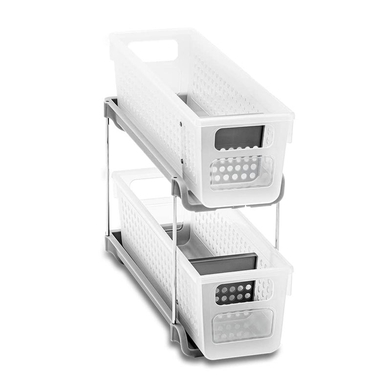 madesmart Premium Antimicrobial 2Tier Mini Organizer MultiPurpose SlideOut Storage with Handles and Dividers for Home and Bath Pack of 1 Frost