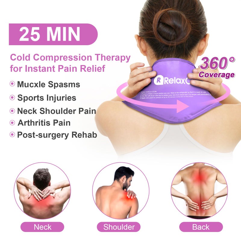 RelaxCoo Neck Ice Pack Wrap, Reusable Gel Ice Pack for Neck Shoulders, Cold Compress Therapy for Pain Relief, Injuries, Swelling, Bruises, Sprains, Inflammation and Cervical Surgery Recovery Purple - Image 2