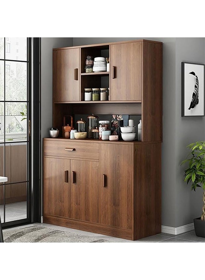 NKX Modern Wooden Kitchen Cabinet with Doors | Multifunctional Walnut Storage Cupboard | Sideboard Buffet Cabinet 100x38x170cm - Image 1