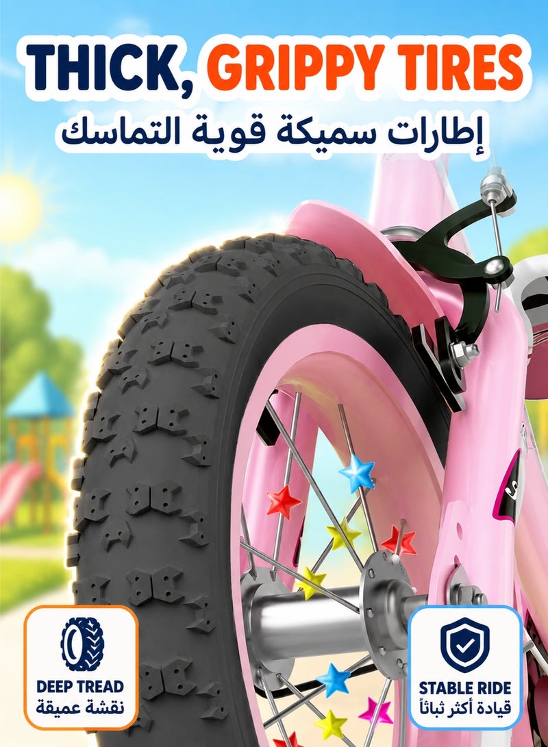 XiuWoo Girls Bike for Toddlers and Kids,12 Inch Kids Bike with Training Wheels and Basket, Girl Bicycle with Handbrake and Kickstand, Black Wheels,Pink - Image 2