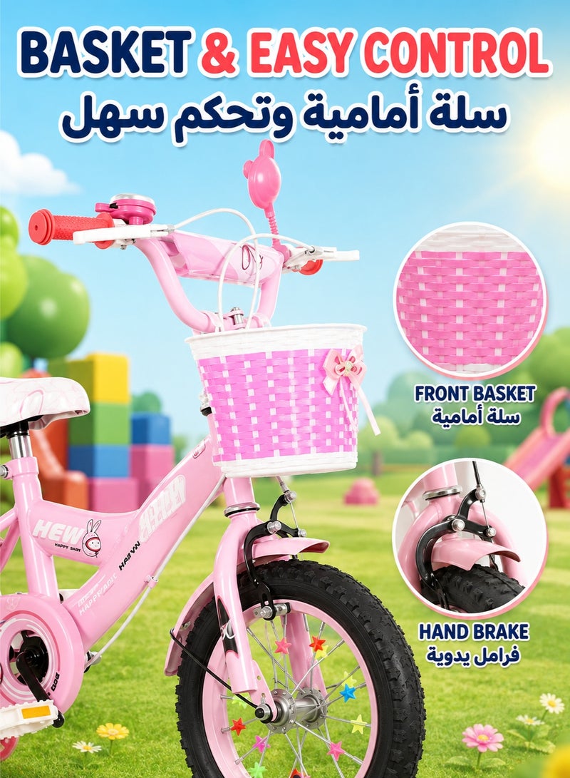 XiuWoo Girls Bike for Toddlers and Kids,12 Inch Kids Bike with Training Wheels and Basket, Girl Bicycle with Handbrake and Kickstand, Black Wheels,Pink - Image 5