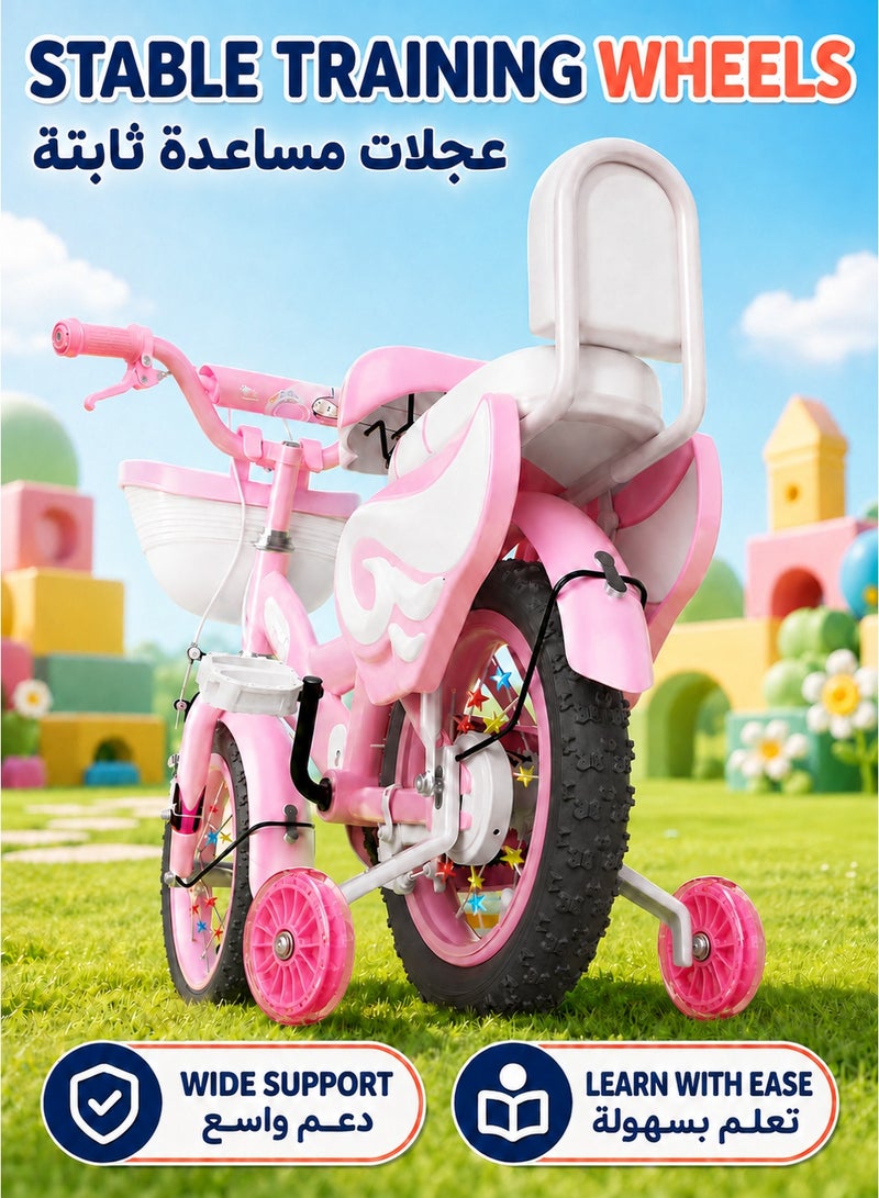 XiuWoo Girls Bike for Toddlers and Kids,12 Inch Kids Bike with Training Wheels and Basket, Girl Bicycle with Handbrake and Kickstand, Black Wheels,Pink - Image 4