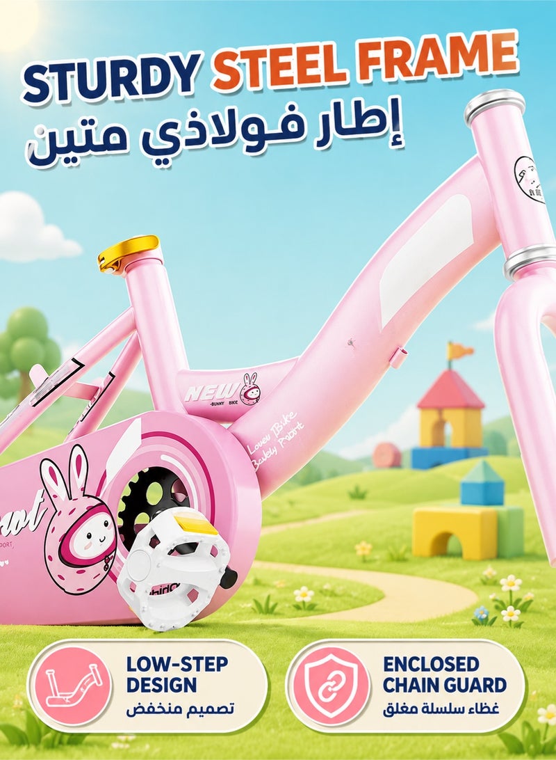 XiuWoo Girls Bike for Toddlers and Kids,12 Inch Kids Bike with Training Wheels and Basket, Girl Bicycle with Handbrake and Kickstand, Black Wheels,Pink - Image 3