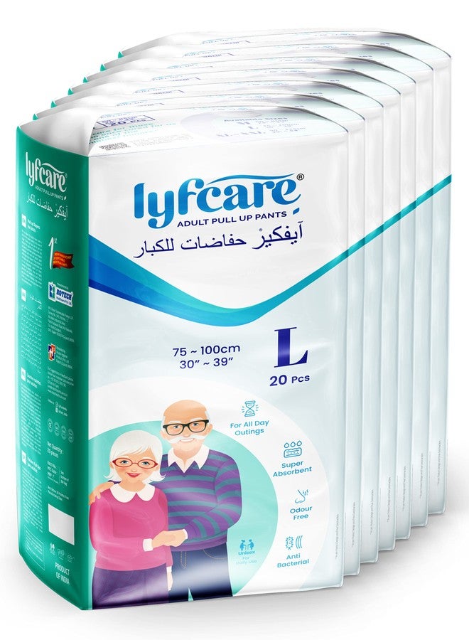 Lyfcare Adult Diapers Large Size (L) - 140 Count (Pack of 7) | Unisex Diapers Pants Style | Waist (75-100 cm) | Wetness Indicator, Super Absorption, 360° Protection & 0% Leakage | For Men & Women - Image 1