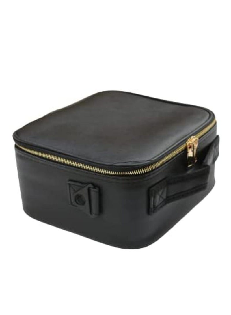 Portable Travel Cosmetic Bag with Storage Space Organizer with Adjustable Dividers for Makeup Brushes Jewelry Accessories - Black - Image 2