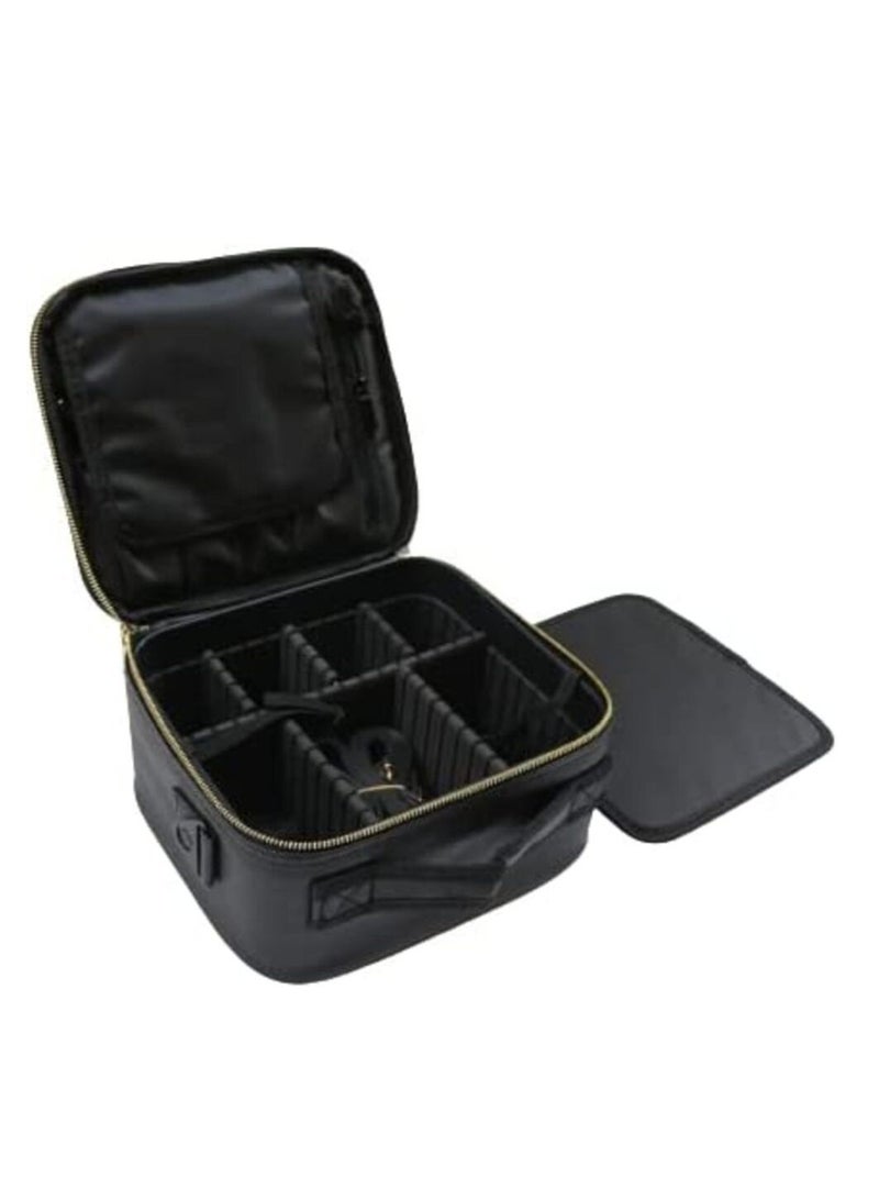 Portable Travel Cosmetic Bag with Storage Space Organizer with Adjustable Dividers for Makeup Brushes Jewelry Accessories - Black - Image 4