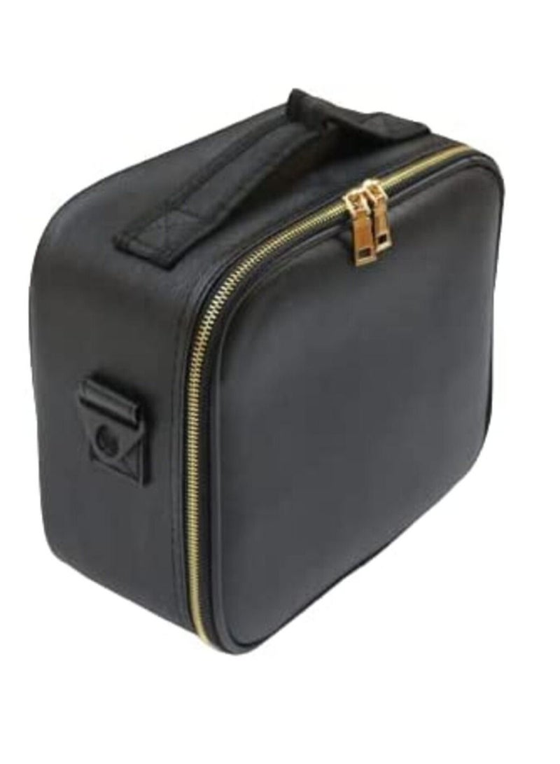 Portable Travel Cosmetic Bag with Storage Space Organizer with Adjustable Dividers for Makeup Brushes Jewelry Accessories - Black - Image 1