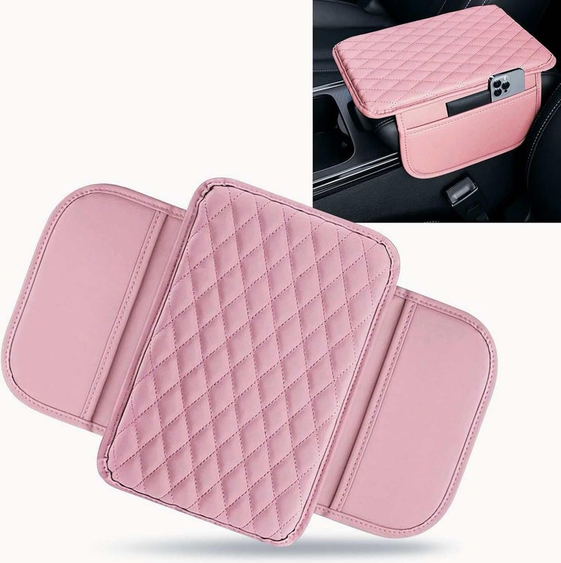 Anyhut 1 PC Car Center Console Cover Leather Car Armrest Cushion Cover with Side Storage Pockets Middle Car Interior Accessories Universal for Trucks Cars SUVs Pink - Image 3