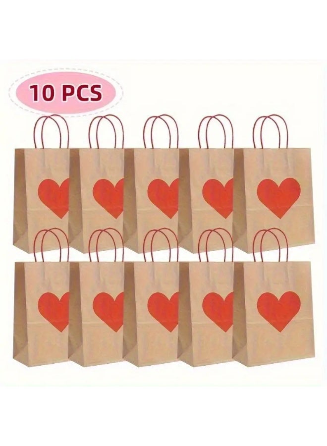 زيفانا 10 قطع من أكياس الهدايا الكرافت على شكل قلب - مستلزمات عيد الحب، حقيبة تسوق، حقيبة حفلات، حقيبة هدايا زفاف، حقيبة حمل يدوية، هدايا حفلات عيد الأم، عيد الشكر، أعياد الميلاد، ومناسبات الحب - Image 2