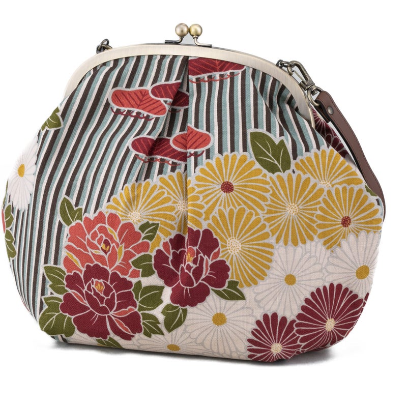 noren Vintage Kiss Lock Purses and Crossbody Bag (Large/Retro Flower Blue) / Made in Japan Japanese Evening Clutch Buckle Purse Shoulder/for Woman - Image 1