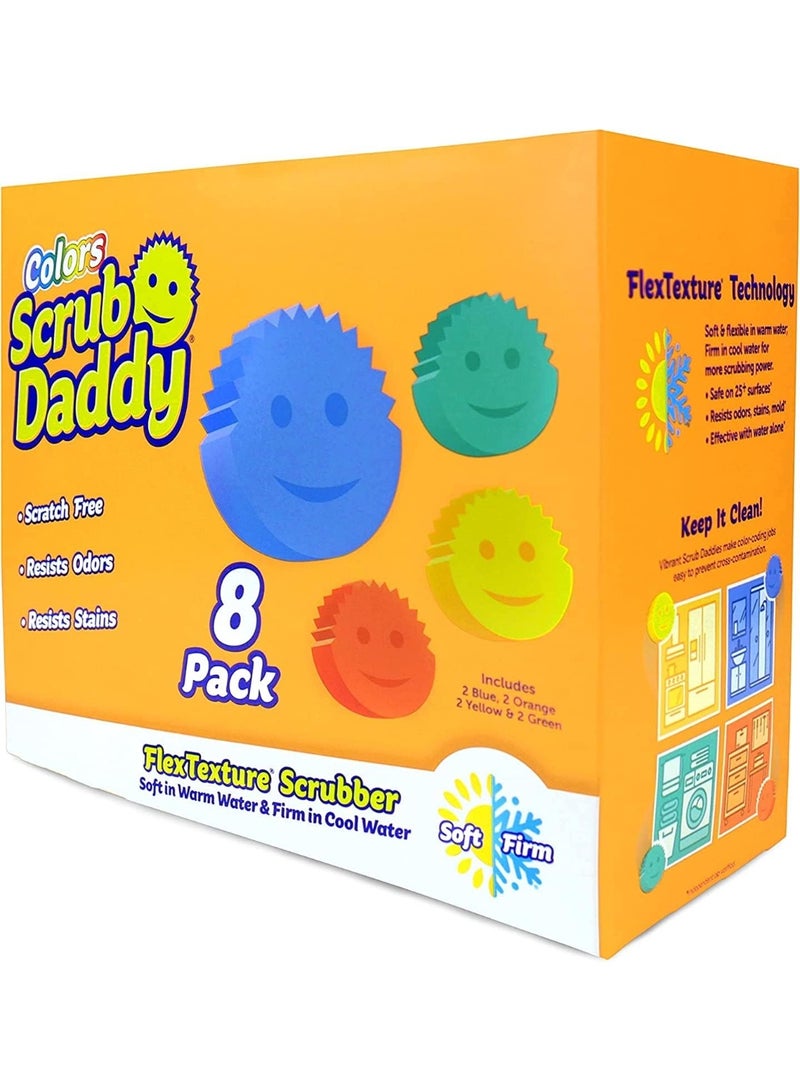 Scrub Daddy Flexible 8-Pack Sponge Set – Assorted Colors for Kitchen & Household Cleaning, Scratch-Free, Odor Resistant, Multi-Surface - Image 1