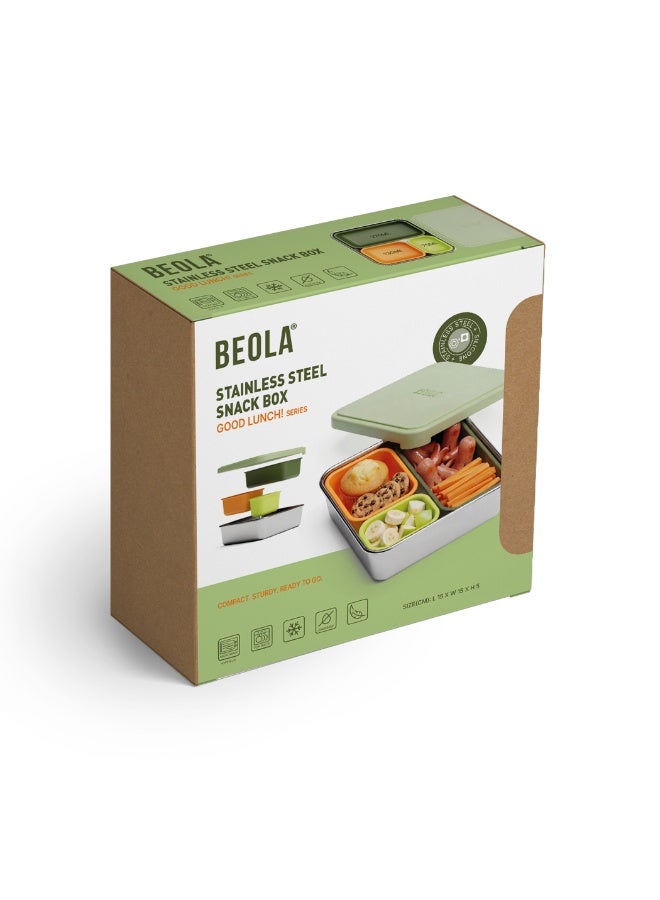 BEOLA Stainless Steel Snack Box, 3 Silicone Compartments, BPA Free, Leakproof Bento Box Snack Container, Ideal for School, Picnic & Everyday Use (Green) - Image 5