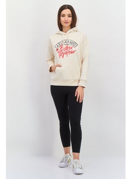 Adidas Women Sportswear Fit Long Sleeve Outdoor Hooded Sweatshirts, Beige Combo  - Image 4