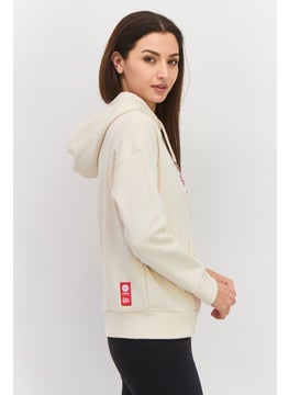 Adidas Women Sportswear Fit Long Sleeve Outdoor Hooded Sweatshirts, Beige Combo  - Image 2