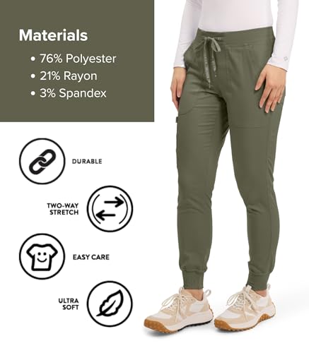 Med Couture Scrub Pants for Women Cargo Jogger Bottoms with 5 Pockets, Lightweight, Ultra Soft, 2-Way Stretch Fabric - MC7710, M, Olive - Image 2