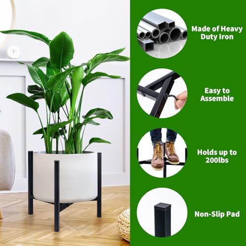 DHRUSIMI Plant Stand Indoor Adjustable, Metal Modern Plant Stand, Heavy Duty Stable Plant Pot Flower Holder Indoor Outdoor Corner, Fit 8 9 10 11 12 inch Pots, Black (Pot & Plant Not Included) - Image 4