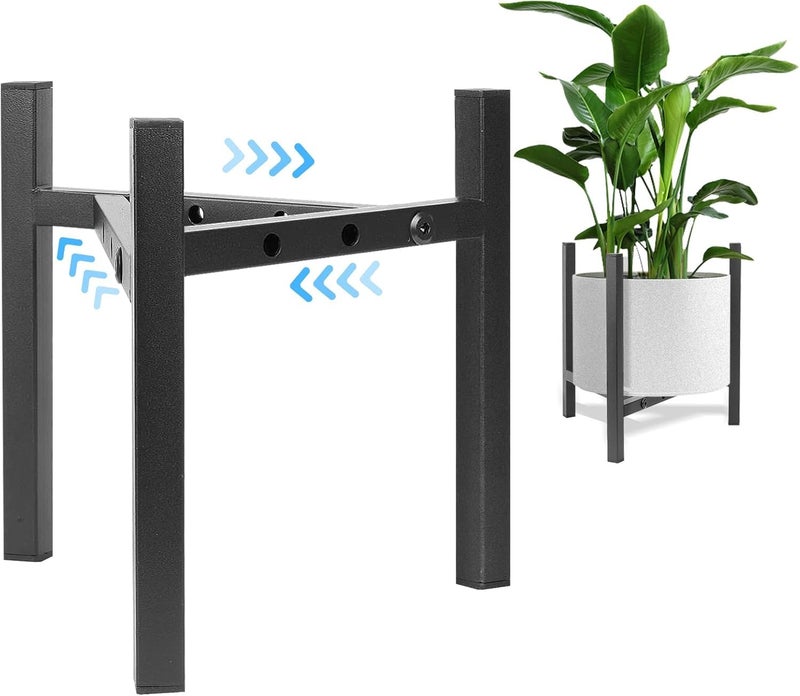 DHRUSIMI Plant Stand Indoor Adjustable, Metal Modern Plant Stand, Heavy Duty Stable Plant Pot Flower Holder Indoor Outdoor Corner, Fit 8 9 10 11 12 inch Pots, Black (Pot & Plant Not Included) - Image 1