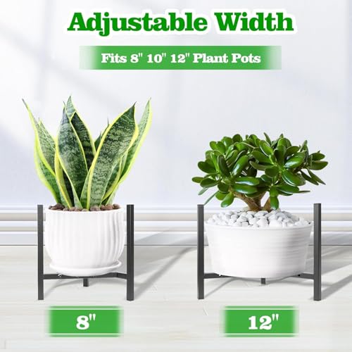 DHRUSIMI Plant Stand Indoor Adjustable, Metal Modern Plant Stand, Heavy Duty Stable Plant Pot Flower Holder Indoor Outdoor Corner, Fit 8 9 10 11 12 inch Pots, Black (Pot & Plant Not Included) - Image 2