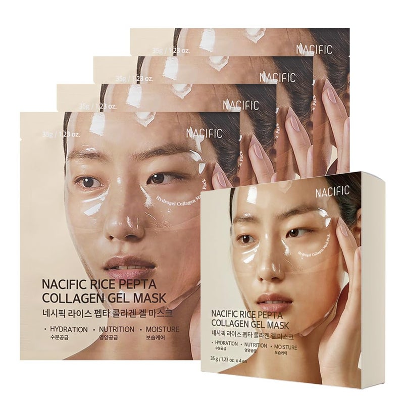 NACIFIC Rice Pepta Collagen Gel Face Mask (Rice Peptide) 4EA Set, Hydrogel Care for All Skin Types, Hydrating, Firming, Elasticity, Glass Glow Skin, Korean Beauty - Image 1