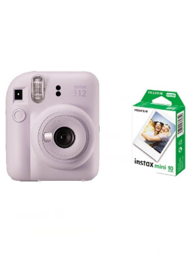 FUJIFILM Instax Mini 12 Instant Film Camera With Pack Of 10 Films Lilac Purple