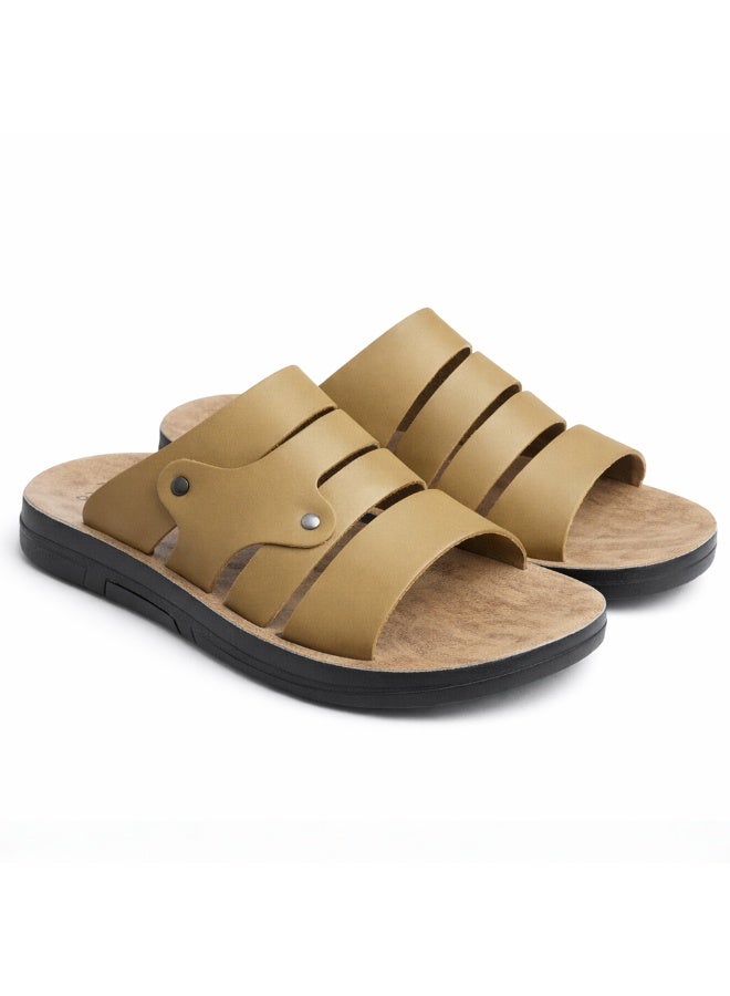 سليبر رجالي جلد جملى – تصميم عصري متعدد الأحزمة بنعل مريح مضاد للانزلاق – مثالي للاستخدام اليومي والصيف - Image 2