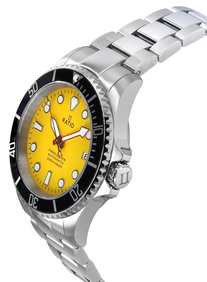 Ratio FreeDiver Sapphire Stainless Steel Yellow Dial Automatic RTF044 200M Men's Watch - Image 3