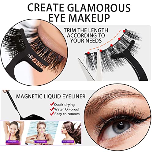 Batfield 3 Pairs of False Eyelashes Magnetic with Eyeliner and Tweezer, 3D Natural Mixed Style Magnetic Lashes, Reusable Magnetic Eyelashes for women(Style 1) - Image 3