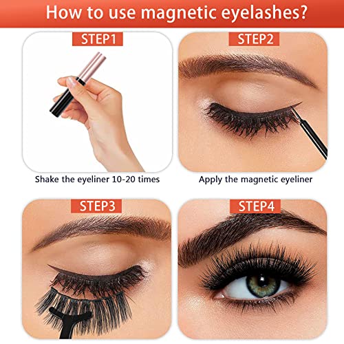 Batfield 3 Pairs of False Eyelashes Magnetic with Eyeliner and Tweezer, 3D Natural Mixed Style Magnetic Lashes, Reusable Magnetic Eyelashes for women(Style 1) - Image 5