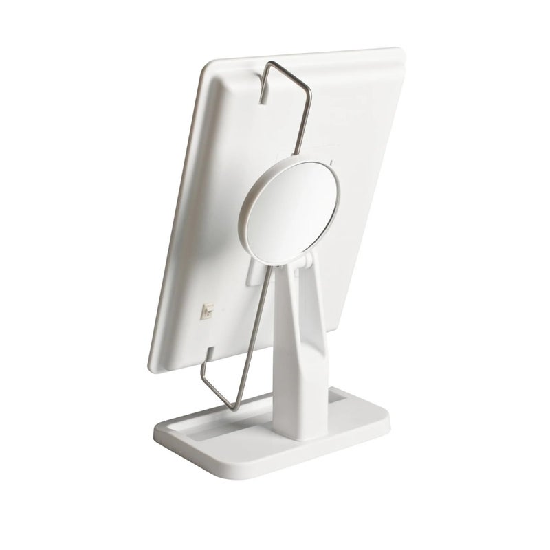 Jerdon 8-Inch by 11-Inch Lighted Vanity Mirror - Rectangular Tabletop Mirror in White with 10X Magnification Spot Mirror - Model JS811W - Image 5