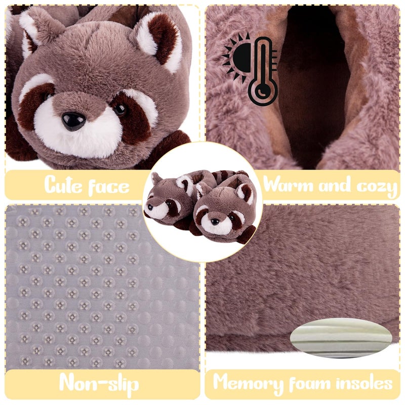 ARELUX Women's Slippers Cute Wild Animal Fuzzy Plush Funny Slippers Novelty Raccoon Cozy Soft Winter Warm House Shoes for Indoor/Outdoor - Image 5