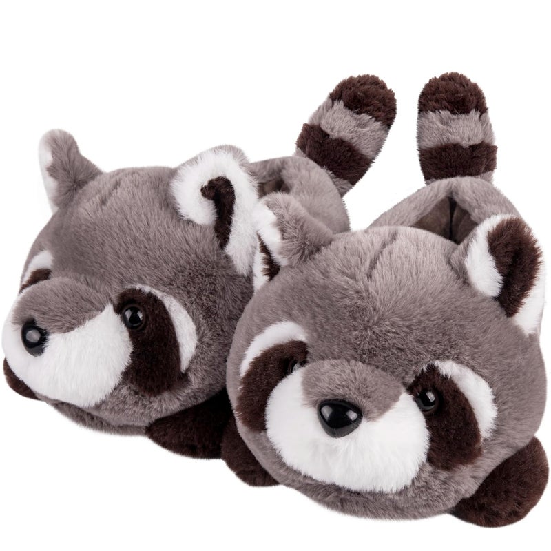 ARELUX Women's Slippers Cute Wild Animal Fuzzy Plush Funny Slippers Novelty Raccoon Cozy Soft Winter Warm House Shoes for Indoor/Outdoor - Image 1