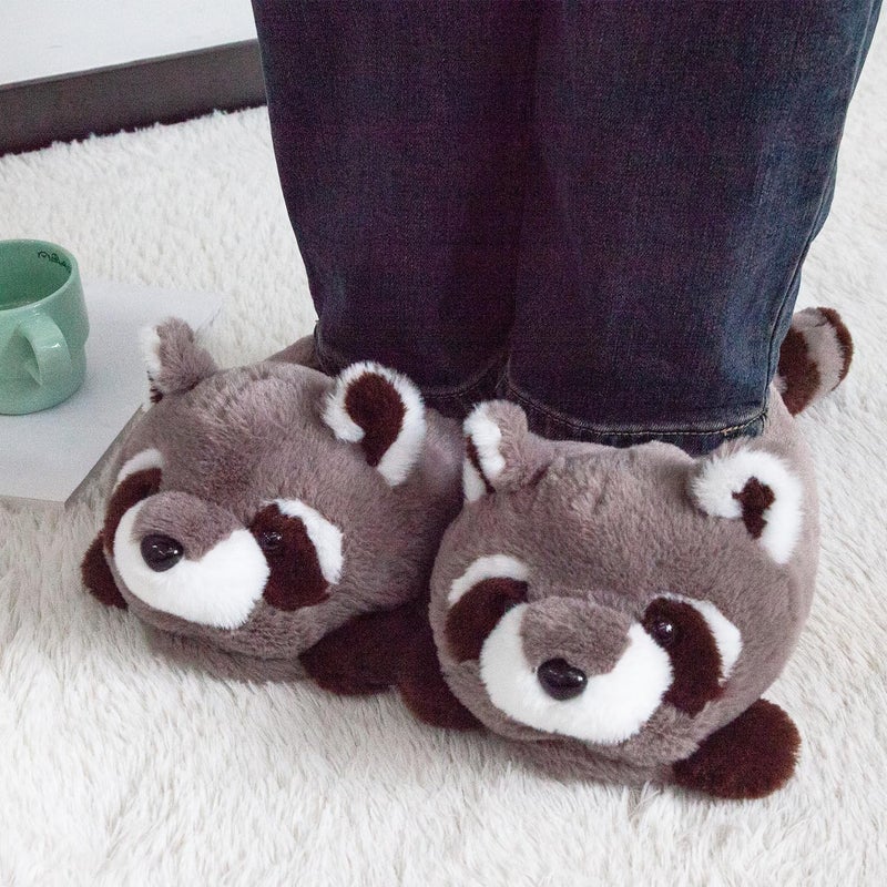 ARELUX Women's Slippers Cute Wild Animal Fuzzy Plush Funny Slippers Novelty Raccoon Cozy Soft Winter Warm House Shoes for Indoor/Outdoor - Image 2