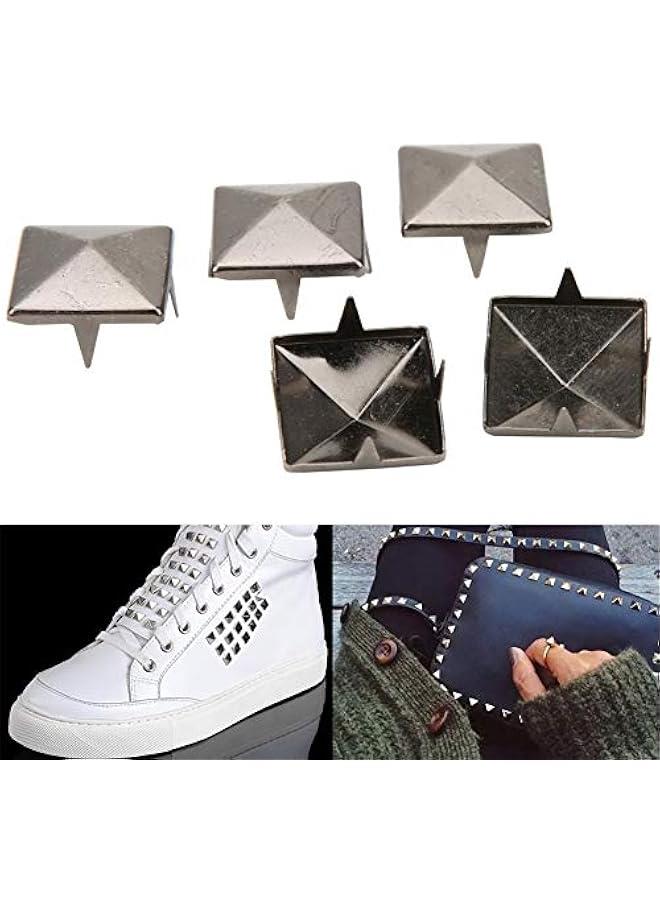 100pcs Pyramid Punk Rivets 4 Claw Metal Studs Metal Pyramid Studs Handicraft DIY Punk Spikes Spots Studs Accessories for Bracelets Clothing Shoes Handbag(10MM-Gray)  - Image 5