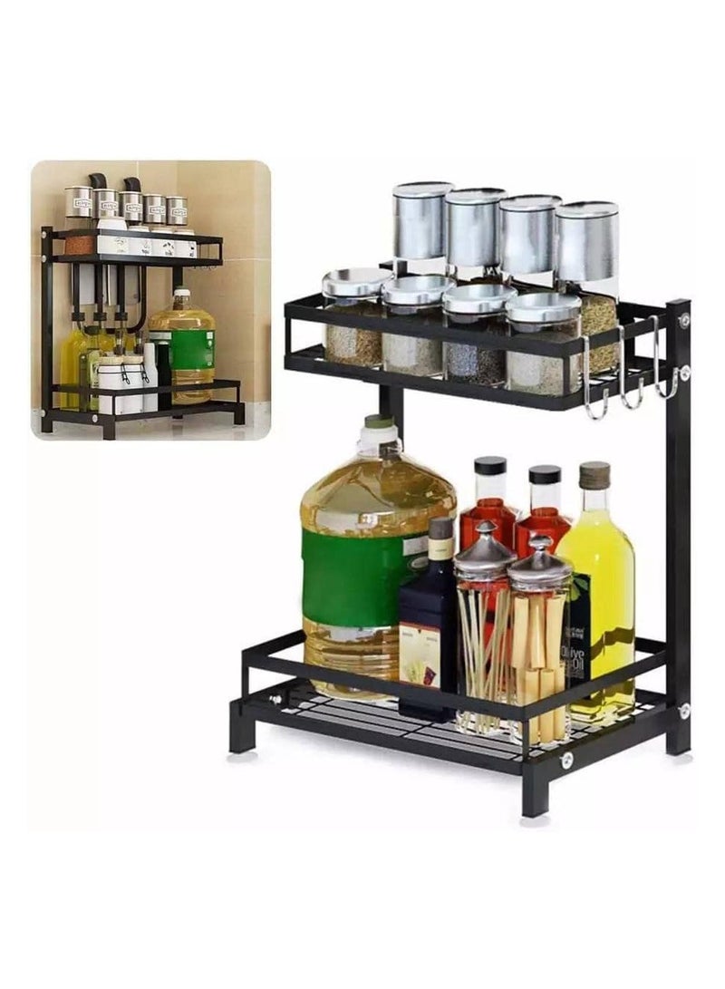 BLOOMING TIME 2-Tier Kitchen Spice Rack & Utensil Holder – Freestanding Countertop Organizer with Knife, Cutlery, and Chopping Board Storage – Metal Shelf for Jars, Bottles & More - Image 2