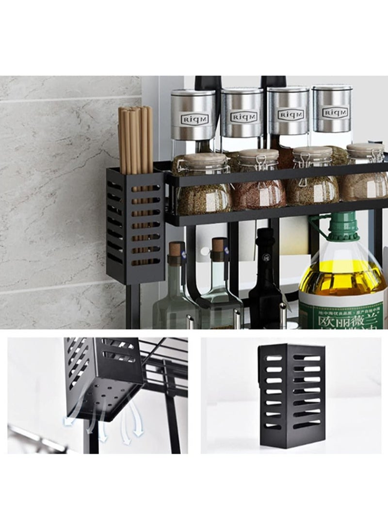 BLOOMING TIME 2-Tier Kitchen Spice Rack & Utensil Holder – Freestanding Countertop Organizer with Knife, Cutlery, and Chopping Board Storage – Metal Shelf for Jars, Bottles & More - Image 4