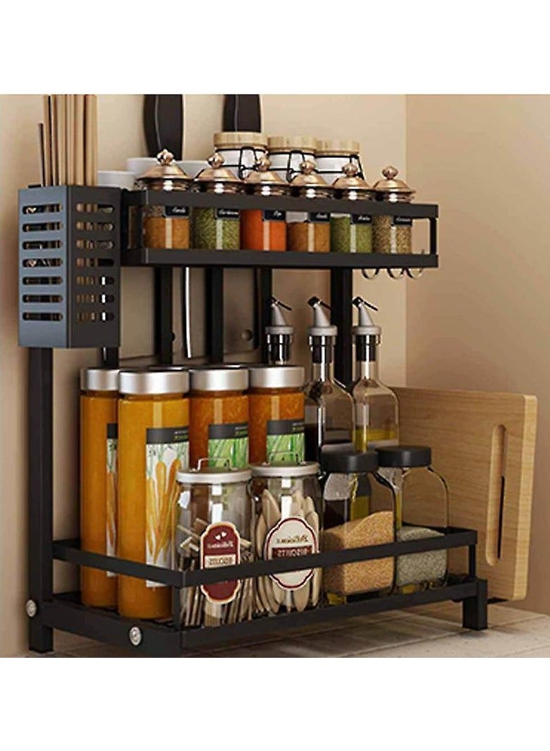 BLOOMING TIME 2-Tier Kitchen Spice Rack & Utensil Holder – Freestanding Countertop Organizer with Knife, Cutlery, and Chopping Board Storage – Metal Shelf for Jars, Bottles & More - Image 5