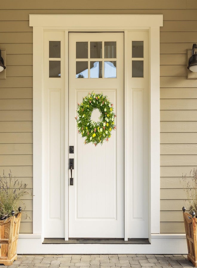 CDorigin 22" Spring Summer Wreath for Front Door, Artificial Floral Wreath with Pink Cosmos Yellow Chamomile White Daisies and Wild Grass, Indoor Outdoor Spring Summer Home Decor for Porch Window Wall - Image 5