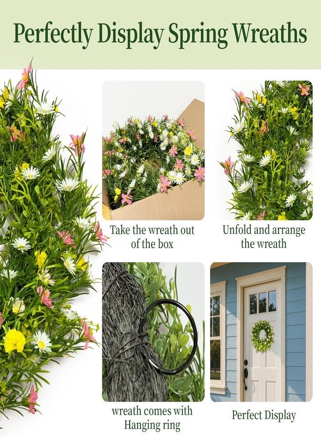 CDorigin 22" Spring Summer Wreath for Front Door, Artificial Floral Wreath with Pink Cosmos Yellow Chamomile White Daisies and Wild Grass, Indoor Outdoor Spring Summer Home Decor for Porch Window Wall - Image 4