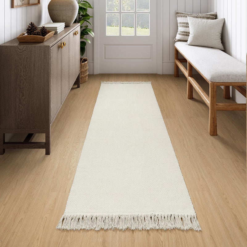 Collive Long Hallway Runner Rug 26 x 7 Washable Runners Indoor Entryway Rug WhiteBeige Braided Woven Kitchen Carpet Low Profile Front Door Mats for Laundry Room Bedroom Doorway