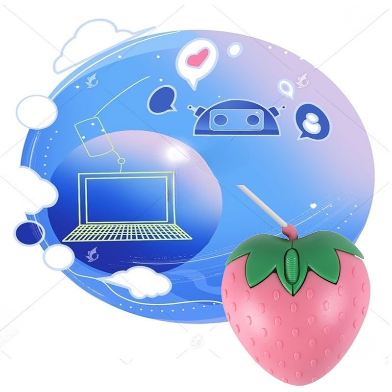 Pink Strawberry Wired Mouse 1.5M Cable USB Optical 1200 DPI Compact Three Buttons Travel Companion For Laptop Computer - Image 3