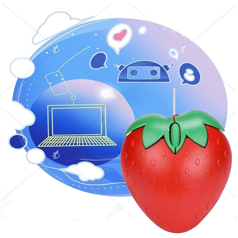 Pink Strawberry Wired Mouse 1.5M Cable USB Optical 1200 DPI Compact Three Buttons Travel Companion For Laptop Computer - Image 2