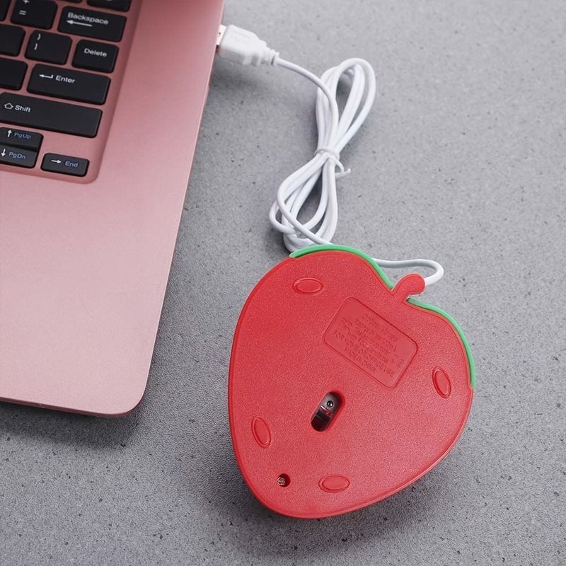 Pink Strawberry Wired Mouse 1.5M Cable USB Optical 1200 DPI Compact Three Buttons Travel Companion For Laptop Computer - Image 5