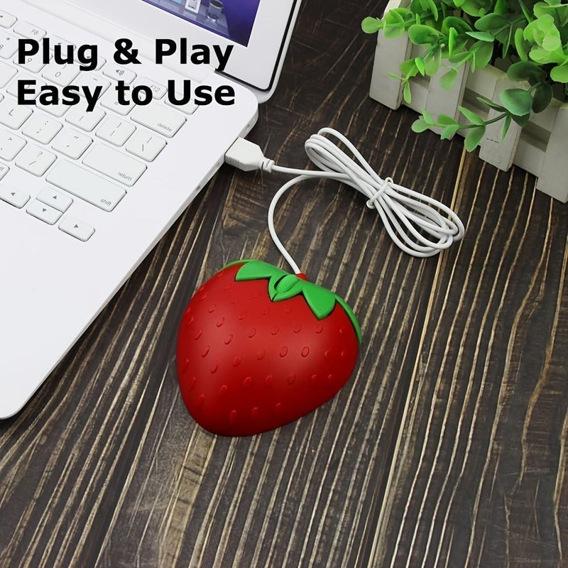 Pink Strawberry Wired Mouse 1.5M Cable USB Optical 1200 DPI Compact Three Buttons Travel Companion For Laptop Computer - Image 4