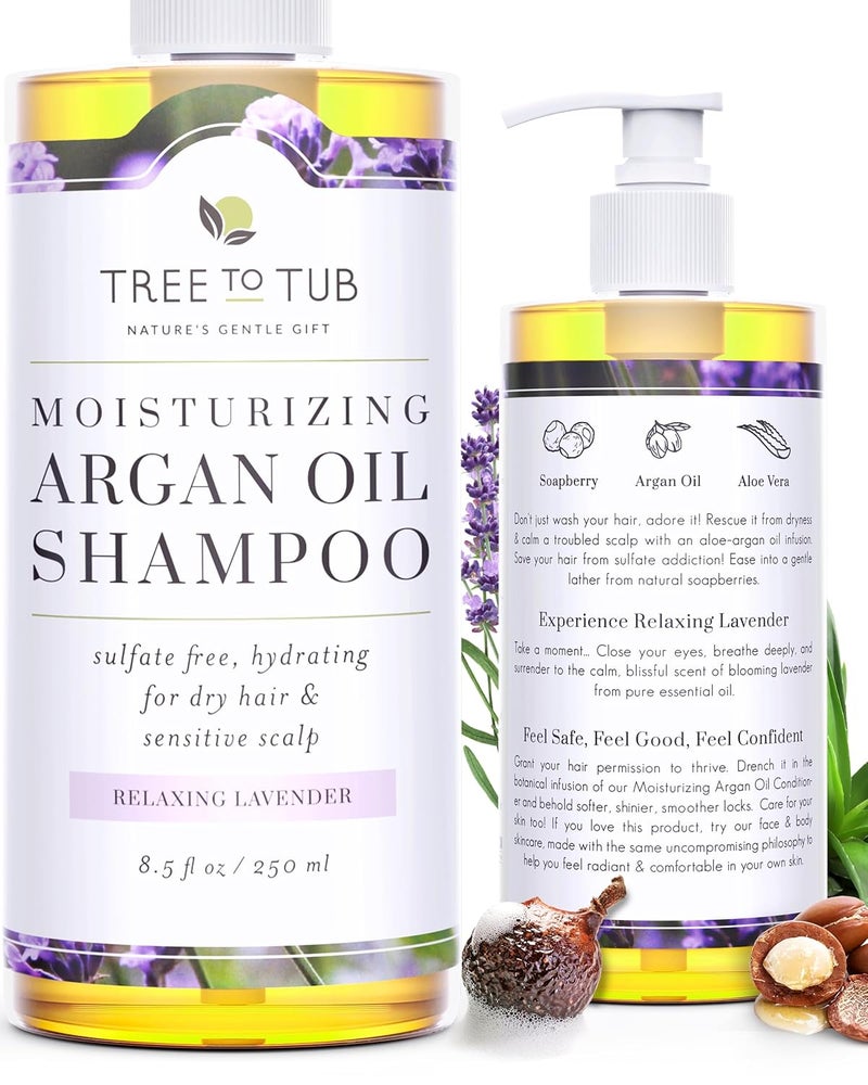 Tree to Tub Lavender Dry Hair Shampoo for Sensitive Scalp  Gentle Hydrating Dry Scalp Shampoo for Women  Men Moisturizing Sulfate Free Shampoo wOrganic Argan Oil Chamomile All Natural Aloe Vera