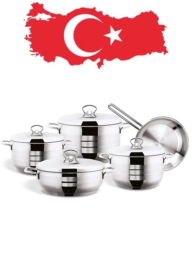 ميستر كوك طقم قدور و أواني طهي من الستانلس ستيل المانع للإلتصاق 9 قطع صناعة تركية  - Image 1
