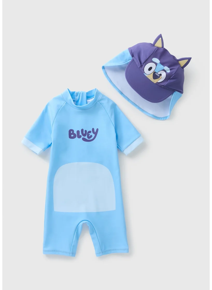 Matalan Bluey Kids Blue Surf Suit & Hat Set