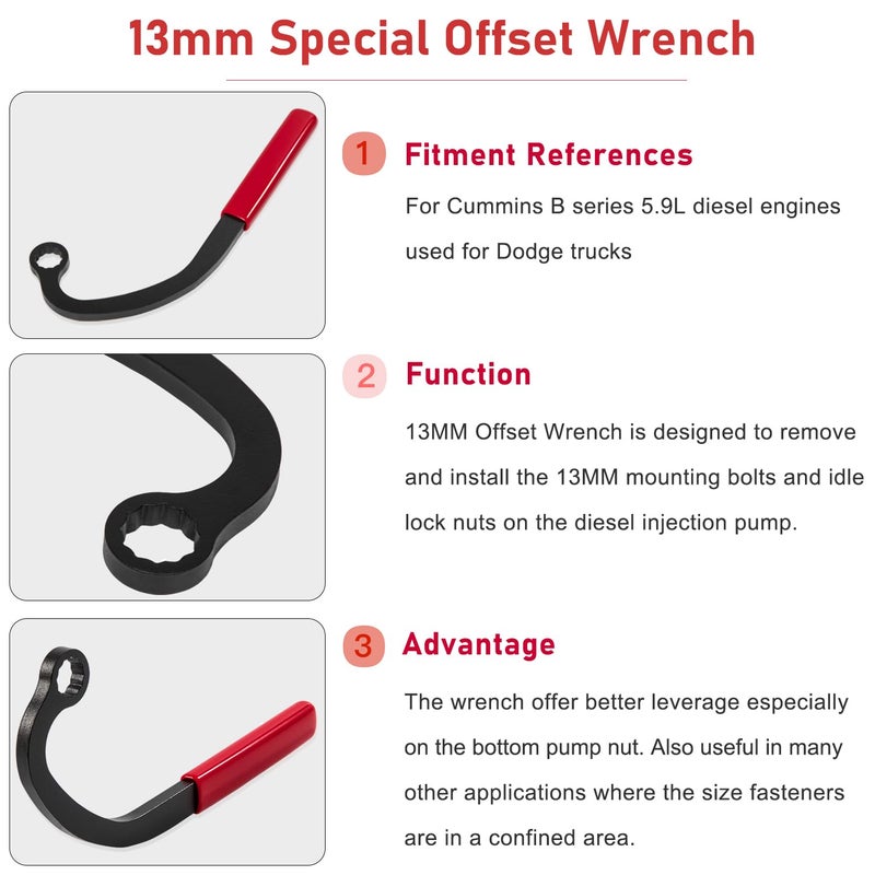 Camoo 13 mm Injection Pump and Idle Lock Nut Wrench Fits Cummins Dodge Trucks Engines - Image 2