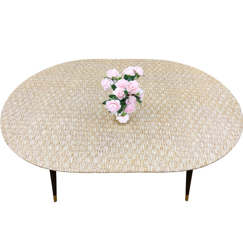 LIBERECOO Oval Fitted Vinyl Tablecloth with Flannel Backing - Fits 48 x 68 Inch Oval Table - Rope Weaving - Elastic Edged for Secure Fit, Waterproof Wipeable Table Cover - Image 1