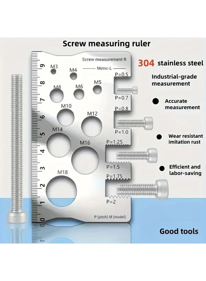 Stainless Steel Caliper For Thread Measurement 2Pcs Silvery No Battery Needed - Image 1