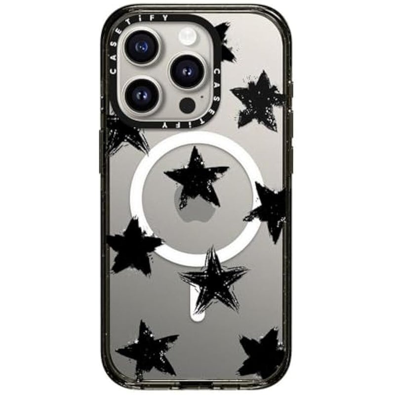 Casetify Impact Case for iPhone 15 Pro 【8.2ft 4X Military Grade Drop Protection/Compatible with Magsafe】 - Star Marks - Clear Black - Image 1